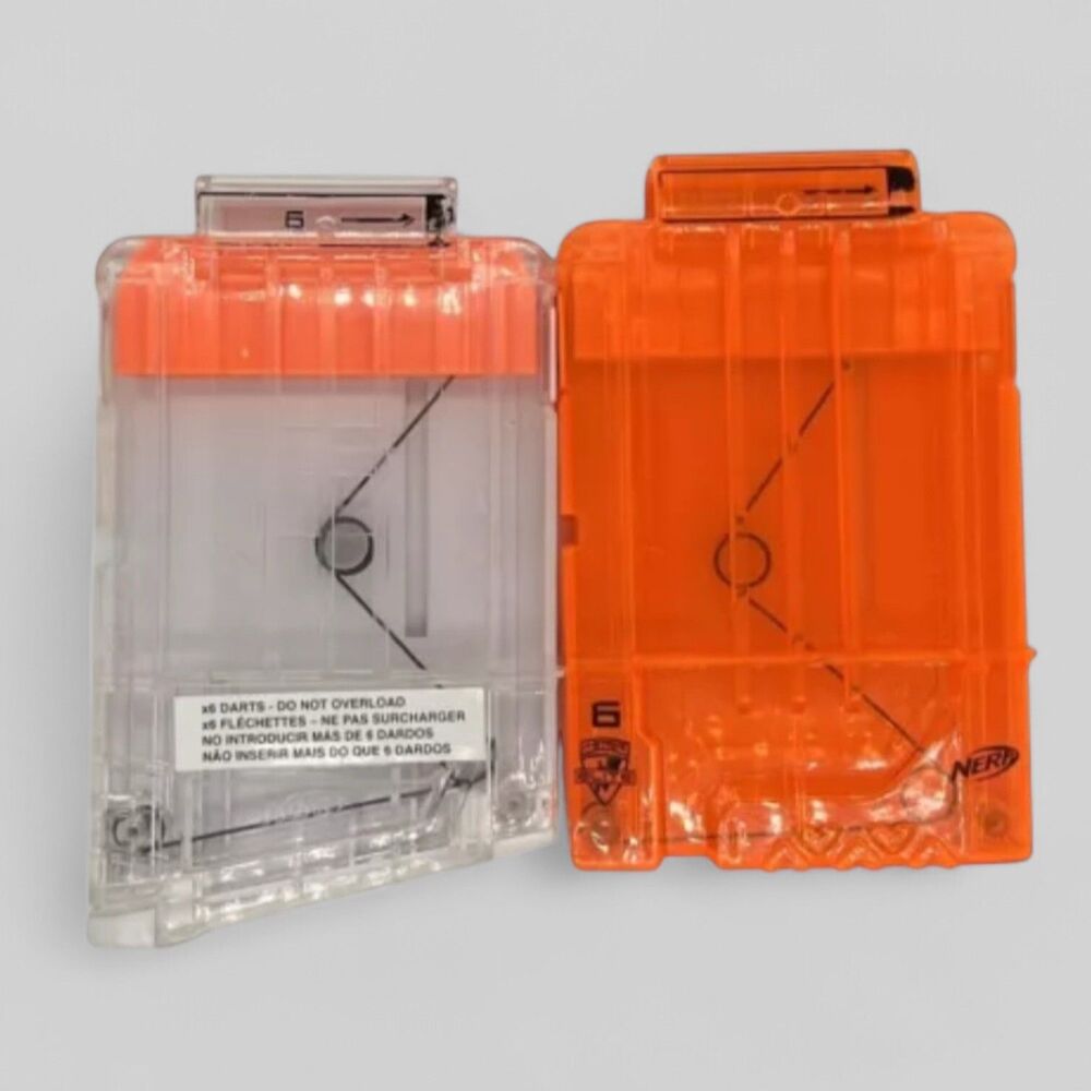 Nerf N-Strike Elite 6 Round Magazine Clips Replacement Lot of 2 Orange Dart Gun